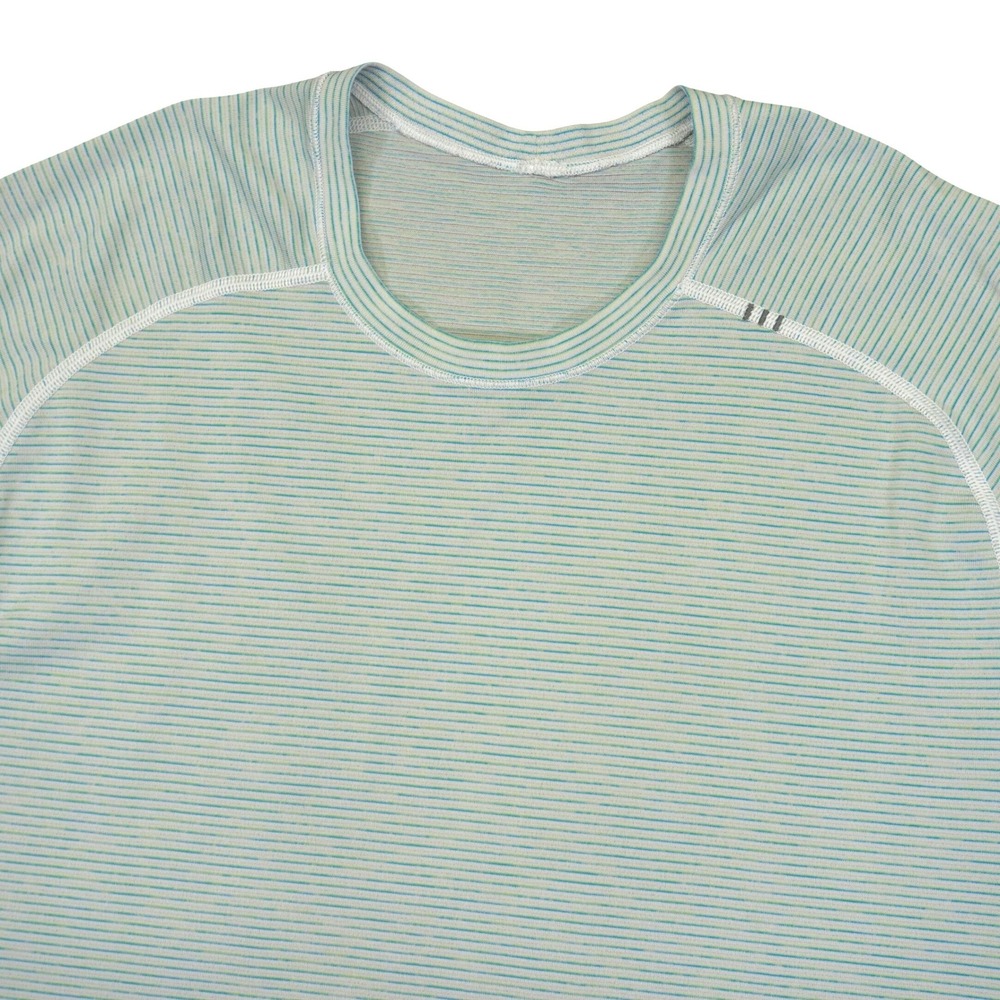 Lululemon Metal Vent Tech Shirt Mens Large Blue Green Striped Activewear Tee